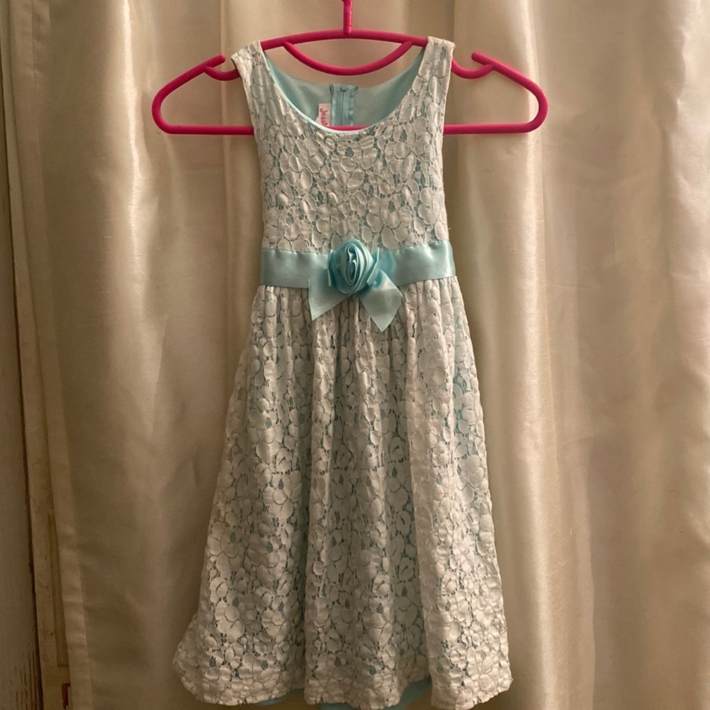 Light teal party dress.